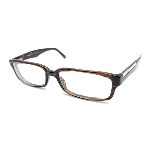 Prada VPR 01M Brown Striped Silver Rectangle Eyeglasses Frames 52-15 140 Italy - Picture 8 of 12